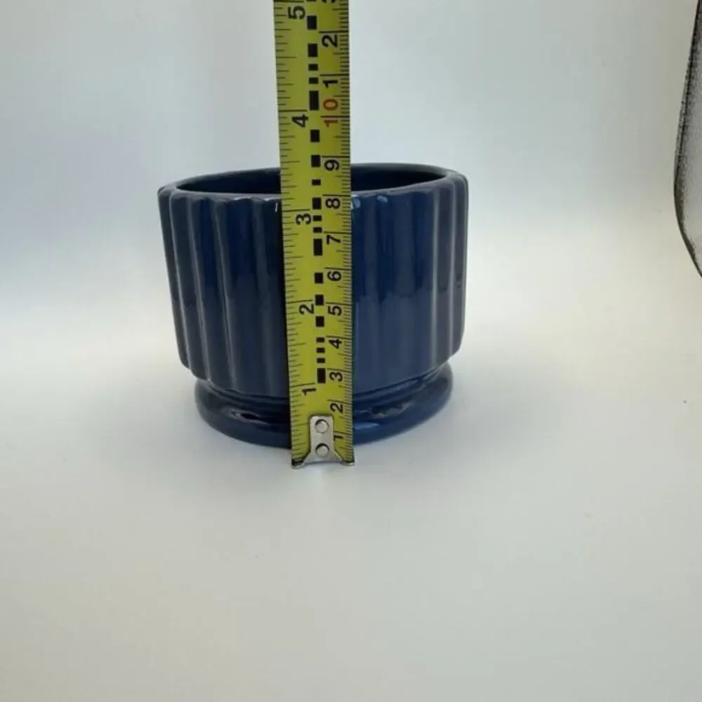 Haeger Pottery Vase Planter Ribbed Sides USA Blue‎ Small Art Deco 1980s Vtg